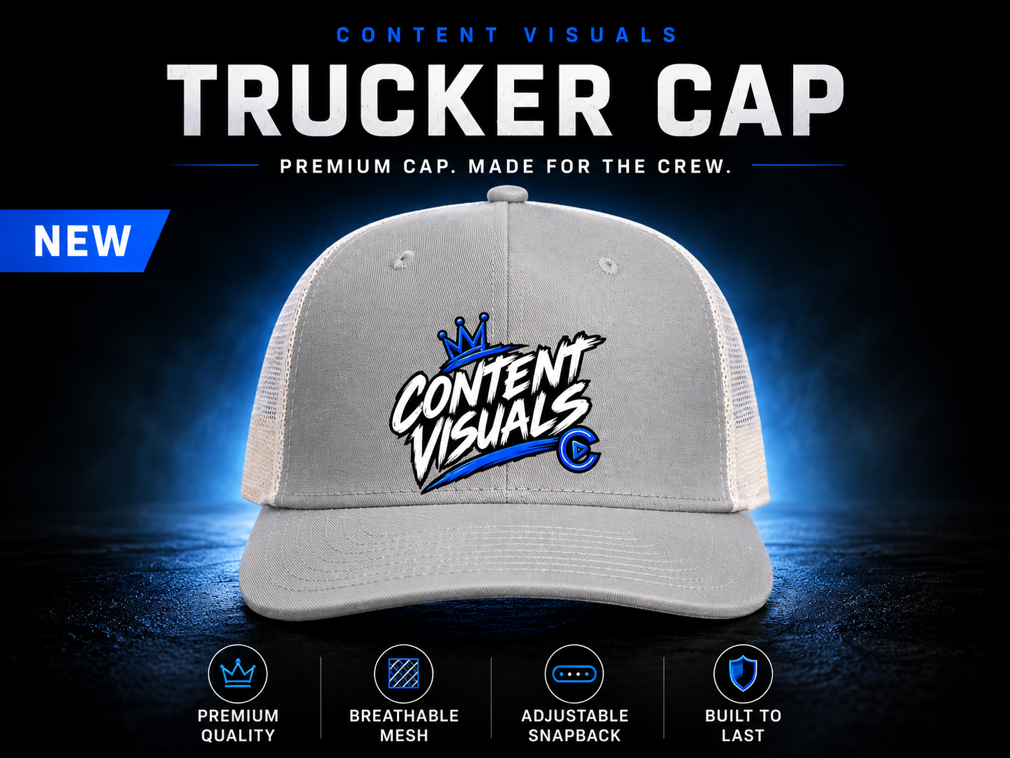 Content Visuals Crown Logo grey and white trucker cap